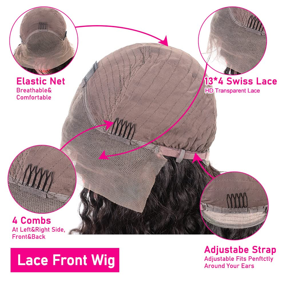 Water Wave Lace Front Wigs Human Hair Wigs for Black Women Wet and Wavy Lace Front Wigs Human Hair Pre Plucked with Baby Hair 180 Density 13X4 Curly HD Lace Front Wigs Human Hair 30 Inch