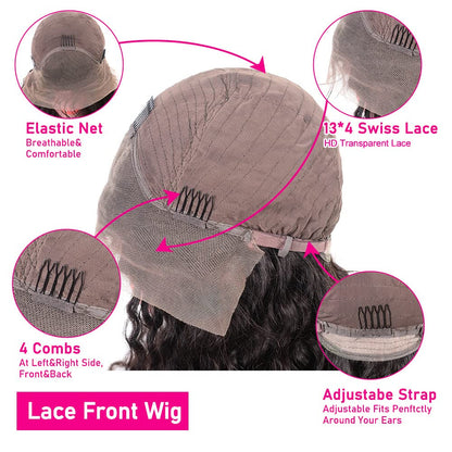 Water Wave Lace Front Wigs Human Hair Wigs for Black Women Wet and Wavy Lace Front Wigs Human Hair Pre Plucked with Baby Hair 180 Density 13X4 Curly HD Lace Front Wigs Human Hair 30 Inch