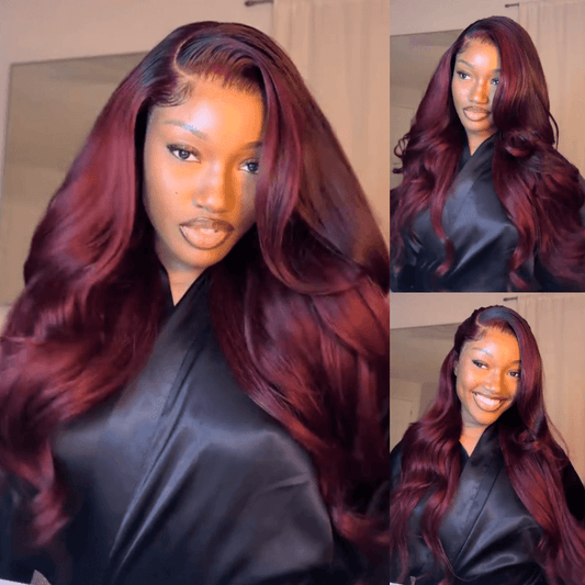 GEETA 99J Burgundy Human Hair Wig With 3D Body Wave Lace Front Wigs