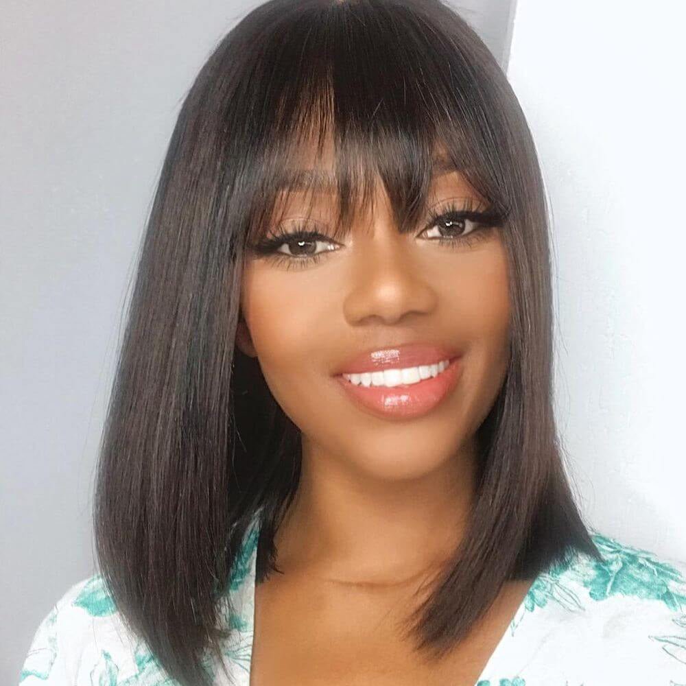 Chin-Length Bob With Bottleneck Bangs And Pre-Plucked Hairline_model