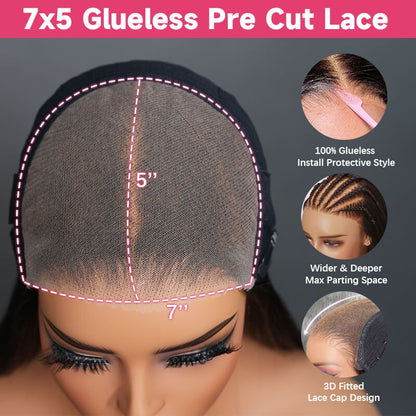 7×5 Glueless Pre Cut Lace: Install Protective Style & Wider and Deeper Max Parting Space & 3D Fitted Lace Cap Design_detail